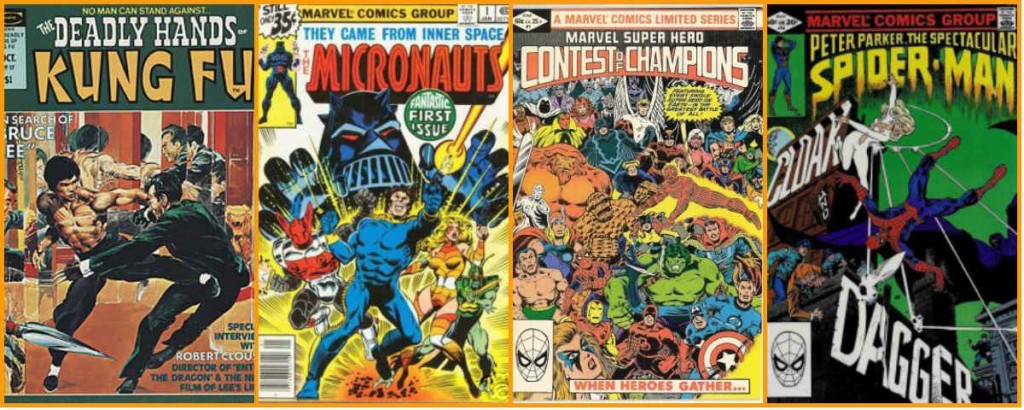 (1) Deadly Hands of Kung Fu, primeira revista fixa de Mantlo; (2) Micronautas #1, sua primeira grande criação, também com base em brinquedos; (3) Contest of Champios, a primeira minissérie da Marvel - considerada o primeiro grande "evento" do mercado editorial de super-heróis e co-escrito por Mantlo e (4) Manto e Adaga, em sua primeira aparição, também criados por Mantlo.